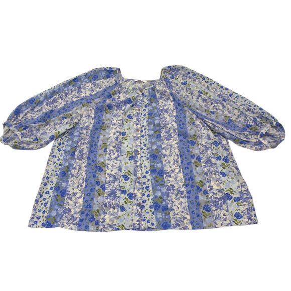 Lauren Conrad Top Womens 4X Blue Floral Tunic Buttons Loose Peasant Cottagecore - Picture 1 of 9